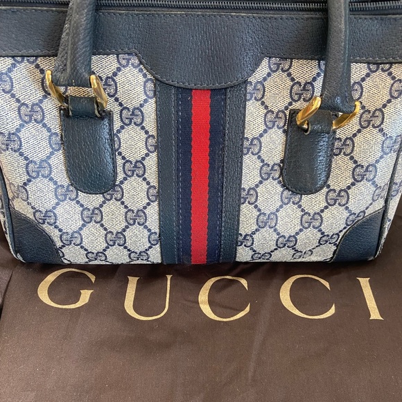 Vintage GUCCI Authentic Italy PURSE Navy Blue GG Monogram Boston Dr. Bag Speedy - Picture 8 of 13